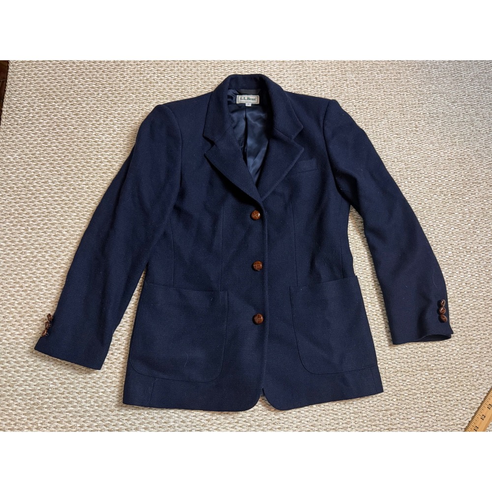 LL Bean vintage Navy Wool Blazer Jacket 3 Button old Money quiet luxury preppy 4